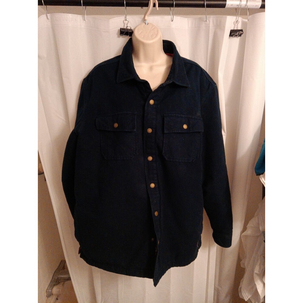 L.L. Bean Traditional Fit Flannel Jacket Sz L Quilted Lining Navy Field Chore